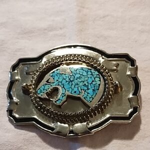 🎈5/$15 Bundle 🎈Silver Tone and  Faux Turquoise Jaguar Belt Buckle